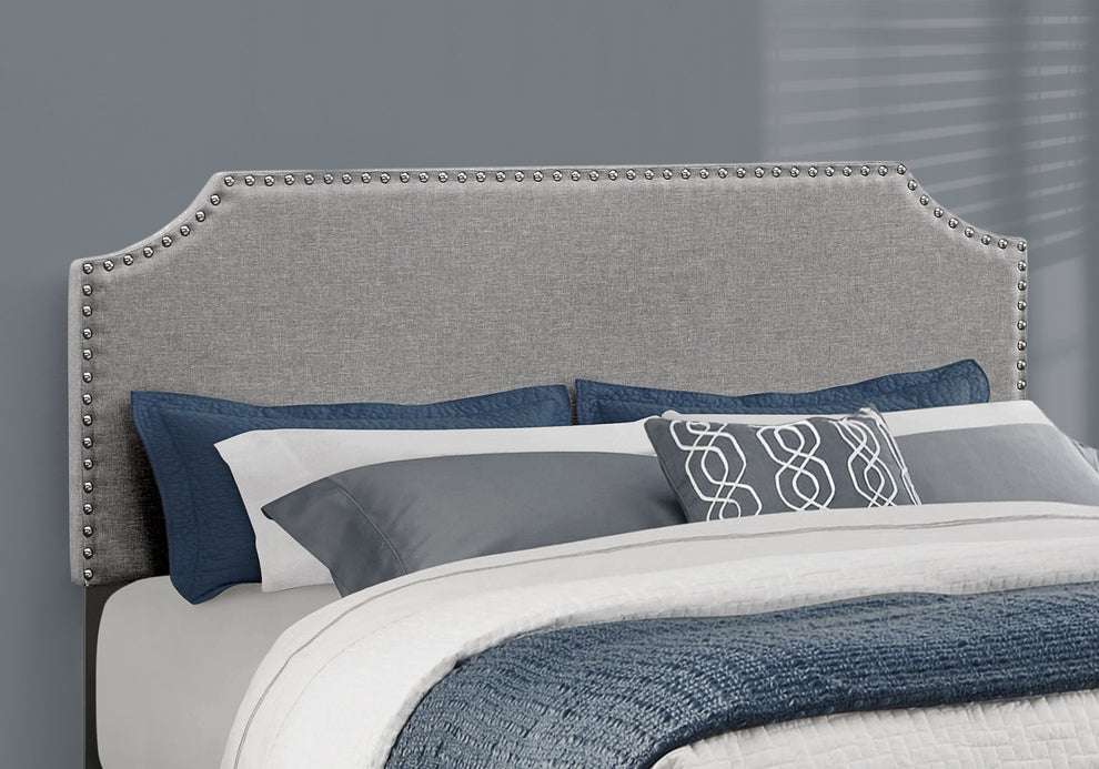 Grey Foam Solid Wood Linen Queen Size Bed With A Chrome Trim By Homeroots - 333295 | Beds | Modishstore - 2