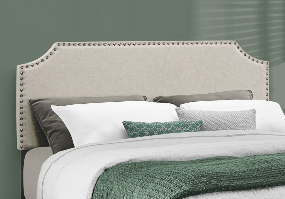 Grey Foam Solid Wood Linen Queen Size Bed With A Chrome Trim By Homeroots - 333295 | Beds | Modishstore - 6