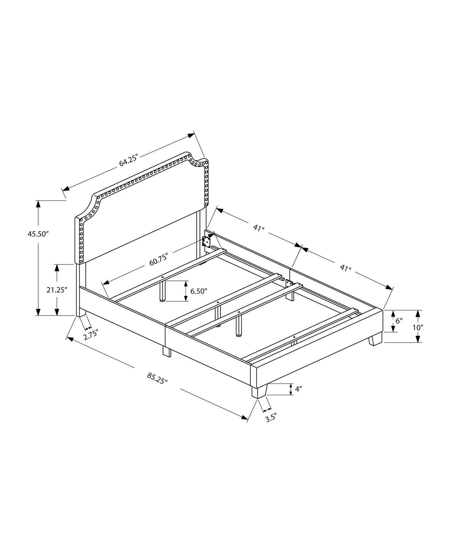 Grey Foam Solid Wood Linen Queen Size Bed With A Chrome Trim By Homeroots - 333295 | Beds | Modishstore - 7