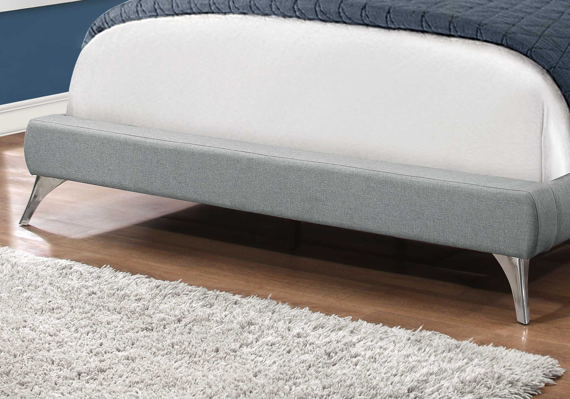 Grey Foam Solid Wood Linen Queen Size Bed By Homeroots - 333308 | Beds | Modishstore - 2