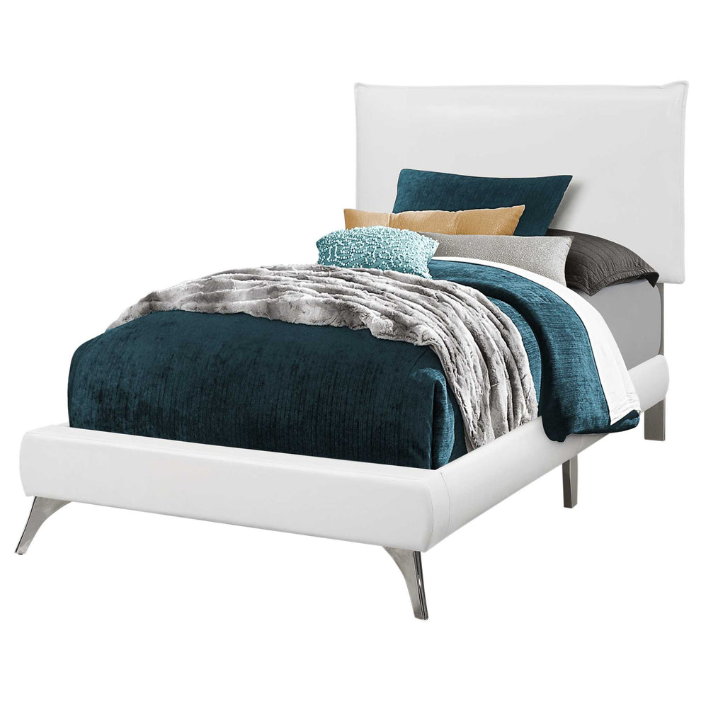 47.25" White Solid Wood Mdf Foam And Linen Twin Sized Bed With Chrome Legs By Homeroots | Beds | Modishstore - 2
