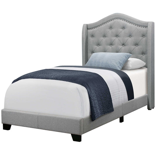 Grey Foam Solid Wood Linen Twin Size Bed With A Chrome Trim By Homeroots | Beds | Modishstore