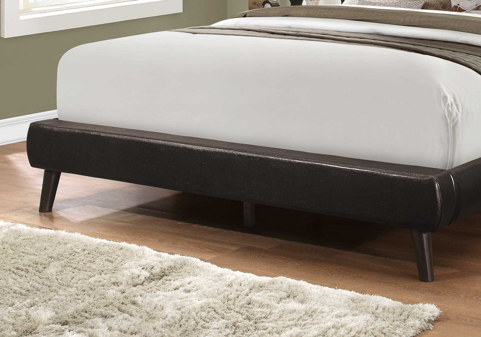 Brown Foam Solid Wood Leather Look Queen Sized Bed With Wood Legs By Homeroots | Beds | Modishstore - 2