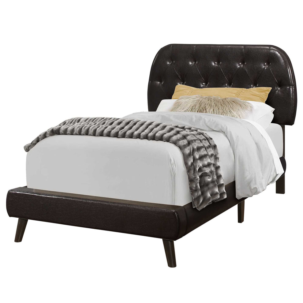 45.25" Brown Solid Wood Mdf Foam And Linen Twin Sized Bed With Wood Legs By Homeroots | Beds | Modishstore - 2
