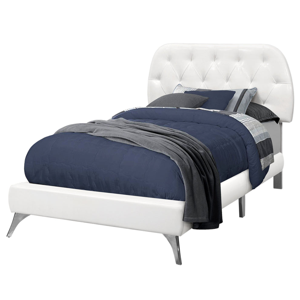 45.25" White Solid Wood Mdf Foam And Linen Twin Sized Bed With Chrome Legs By Homeroots | Beds | Modishstore - 2