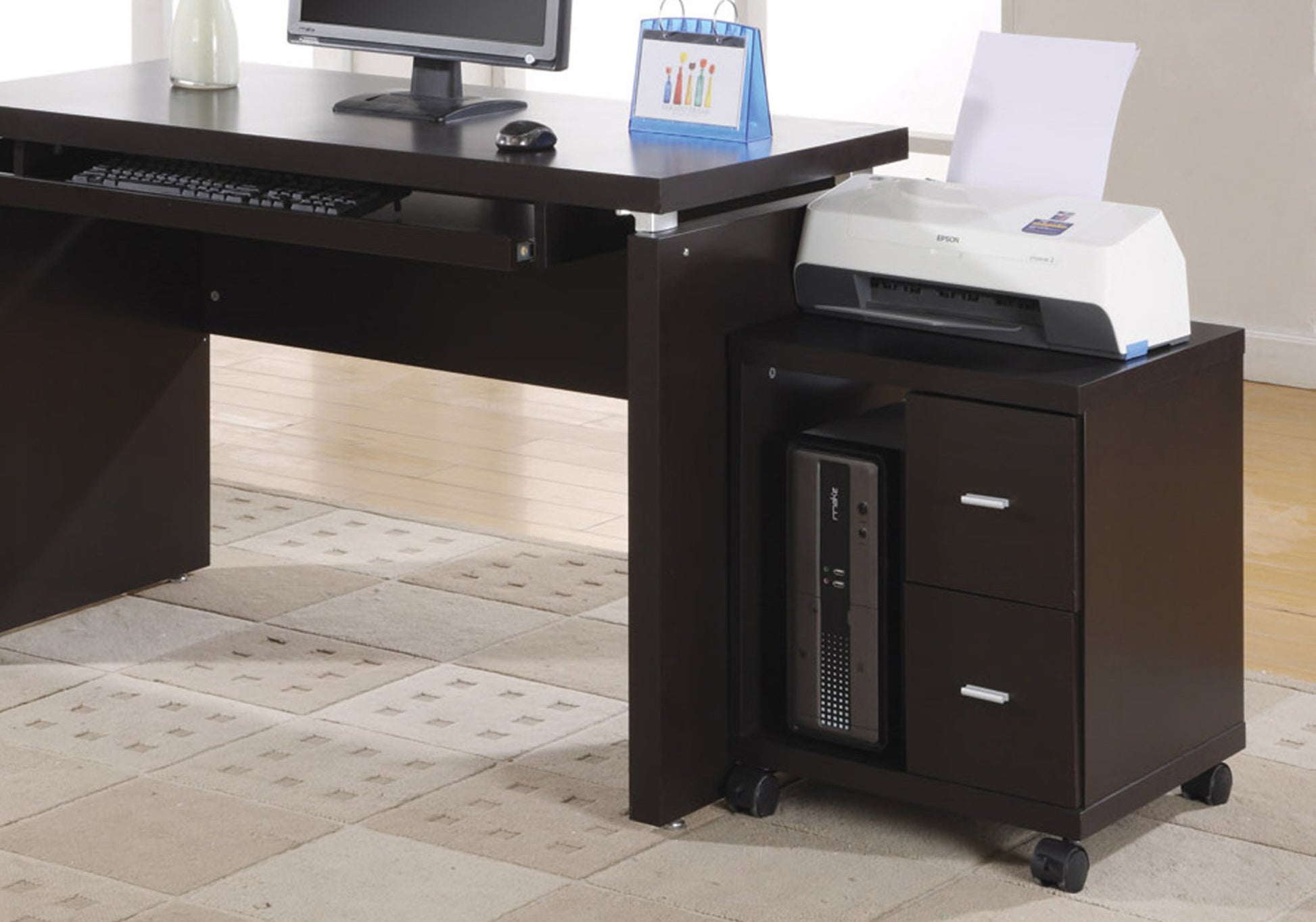 Office Cabinet Cappucino with 2 Drawer on Castors By Homeroots | Cabinets | Modishstore