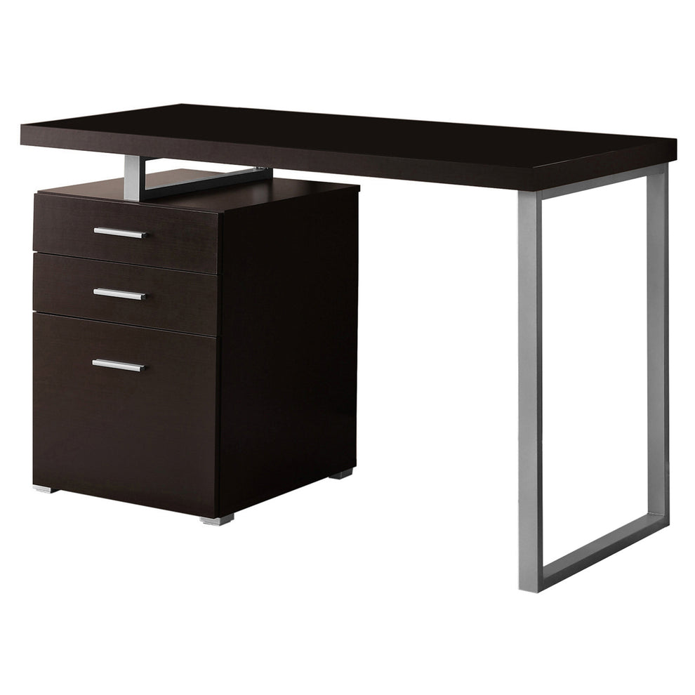 Cappuccino Silver Particle Board Hollow Core Metal Computer Desk By Homeroots - 333342 | Desks | Modishstore - 2