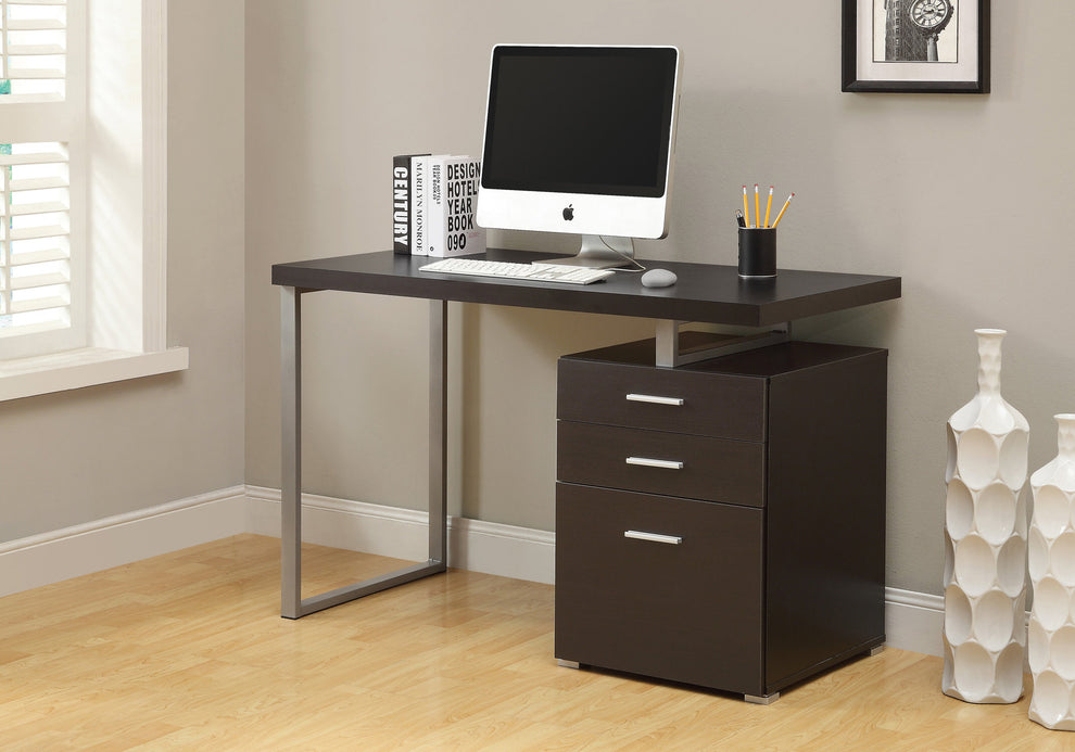 Cappuccino Silver Particle Board Hollow Core Metal Computer Desk By Homeroots - 333342 | Desks | Modishstore - 3
