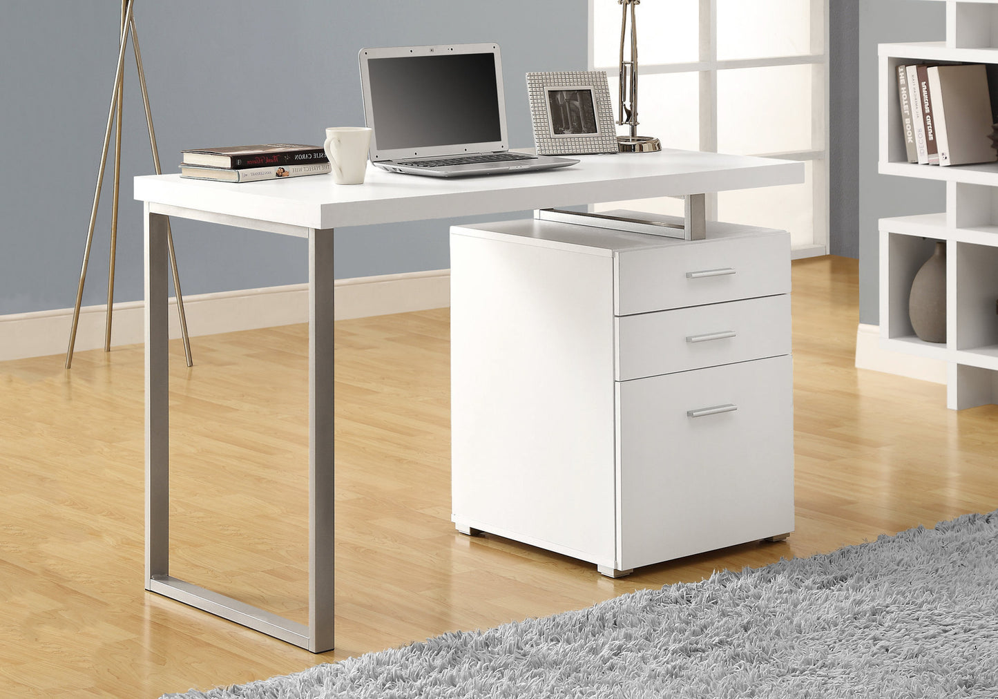 Cappuccino Silver Particle Board Hollow Core Metal Computer Desk By Homeroots - 333342 | Desks | Modishstore - 7