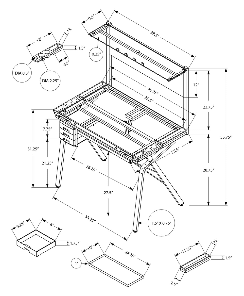 Grey Clear Metal Glass Plastic Tempered Glass Drafting Table Adjustable By Homeroots | Desks | Modishstore - 3