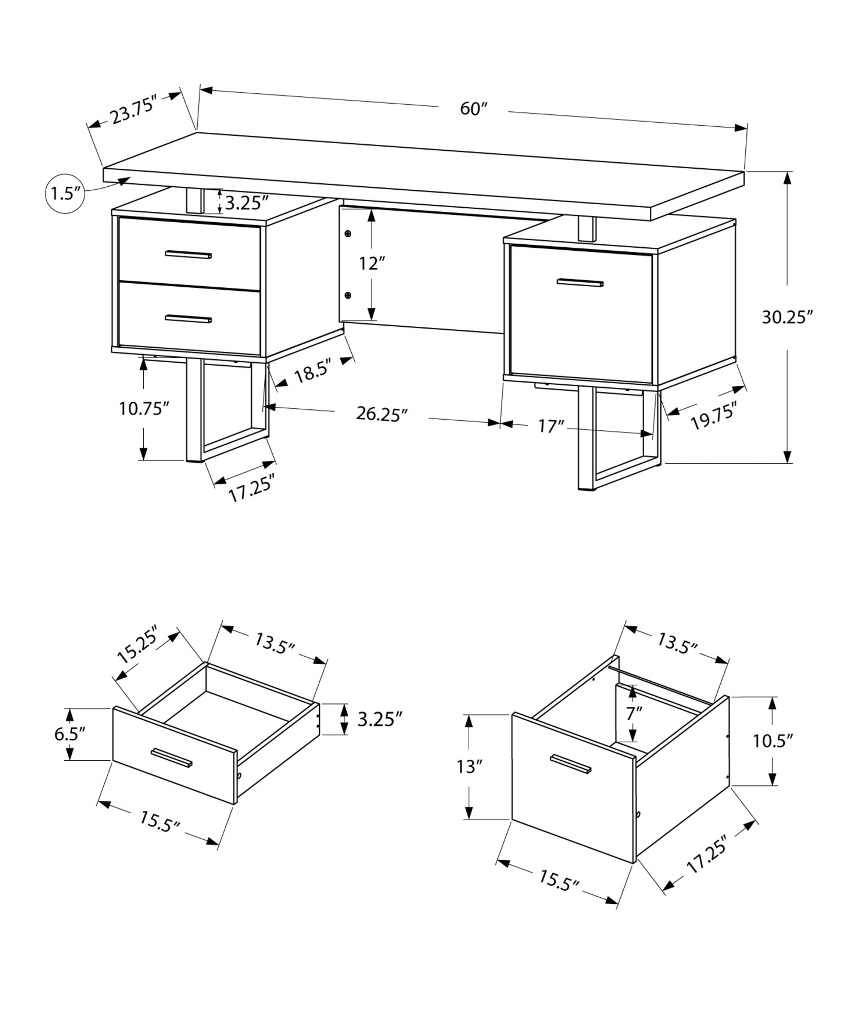 Cappuccino Silver Particle Board Hollow Core Metal Computer Desk With A Hollow Core By Homeroots | Desks | Modishstore - 3