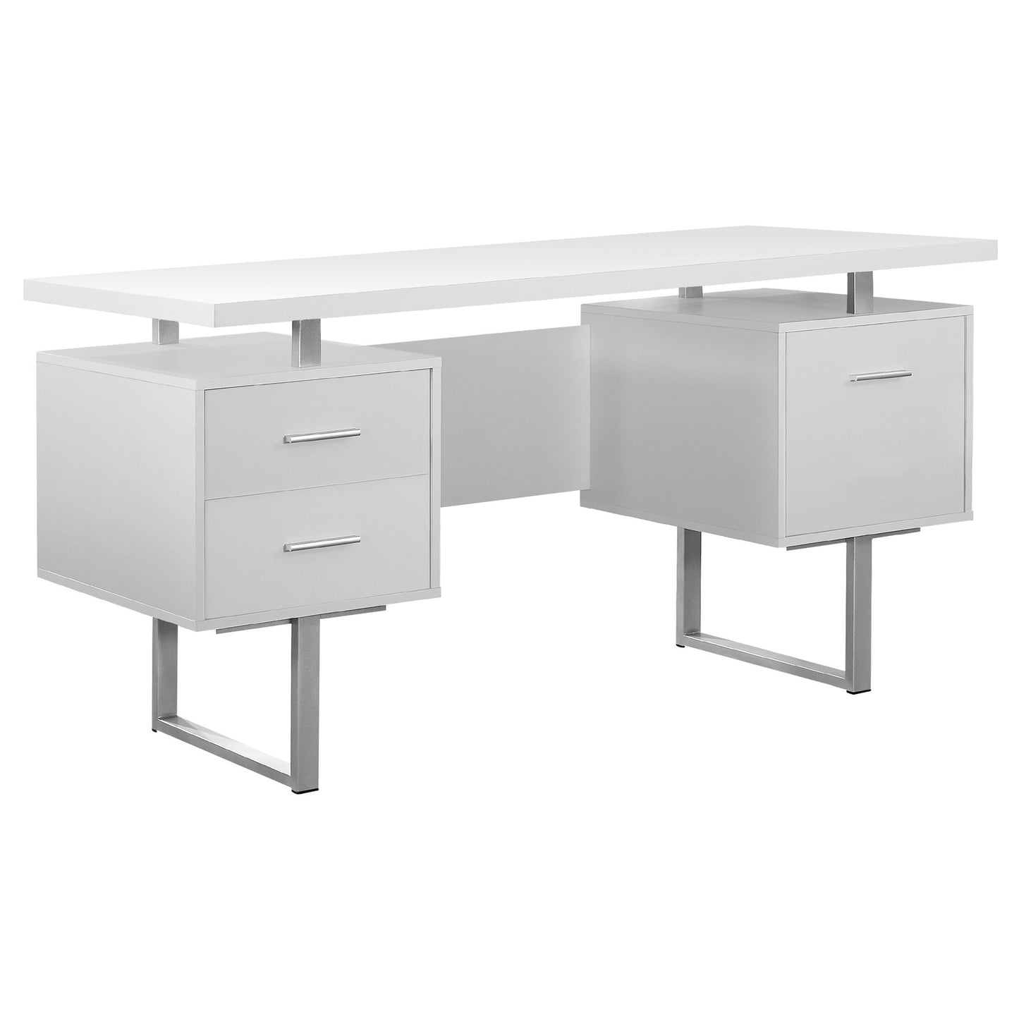 Cappuccino Silver Particle Board Hollow Core Metal Computer Desk With A Hollow Core By Homeroots | Desks | Modishstore - 5