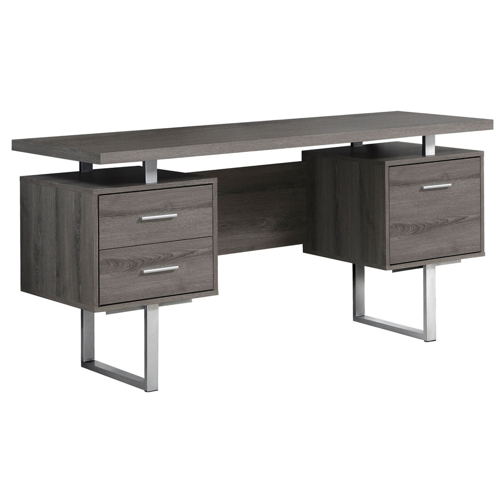 Cappuccino Silver Particle Board Hollow Core Metal Computer Desk With A Hollow Core By Homeroots | Desks | Modishstore - 9