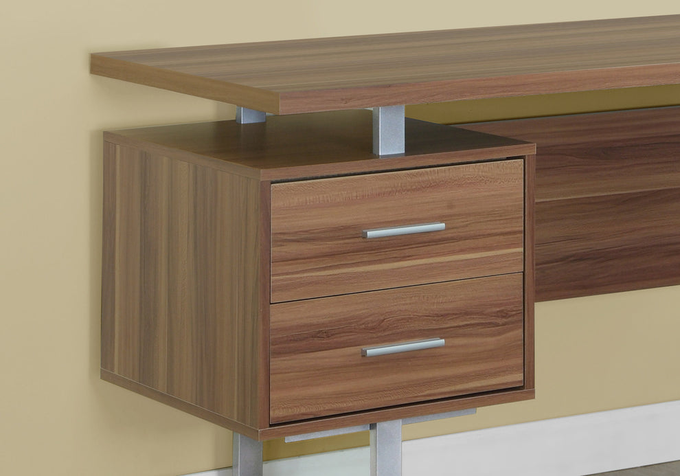 Cappuccino Silver Particle Board Hollow Core Metal Computer Desk With A Hollow Core By Homeroots | Desks | Modishstore - 14