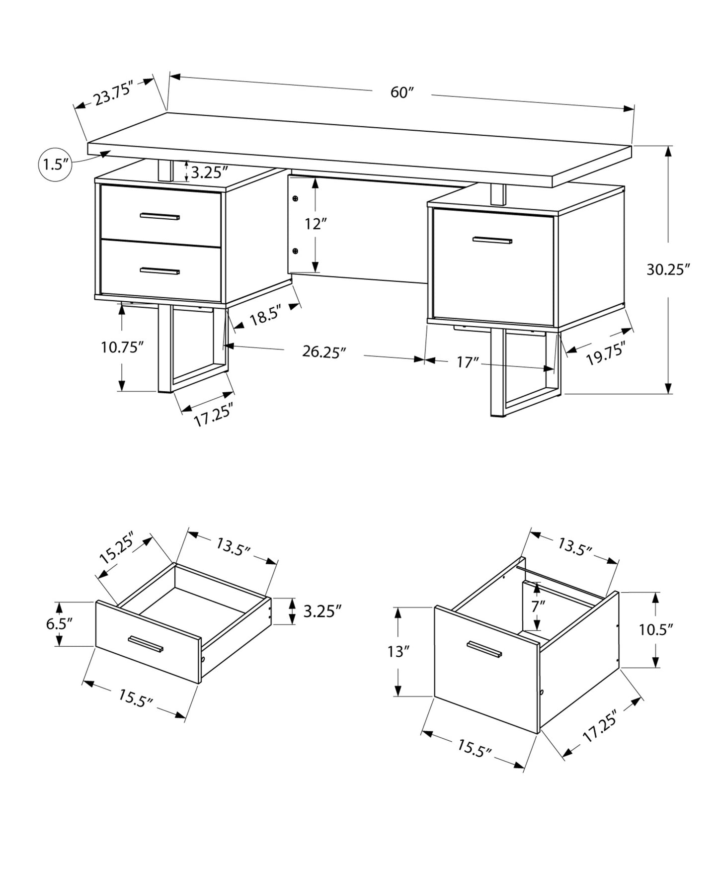 Cappuccino Silver Particle Board Hollow Core Metal Computer Desk With A Hollow Core By Homeroots | Desks | Modishstore - 15
