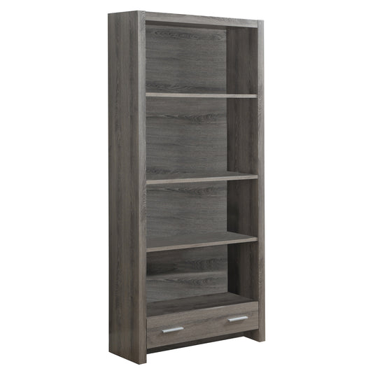 Dark Taupe Particle Board Hollow Core Bookcase With A Storage Drawer By Homeroots | Bookcases | Modishstore