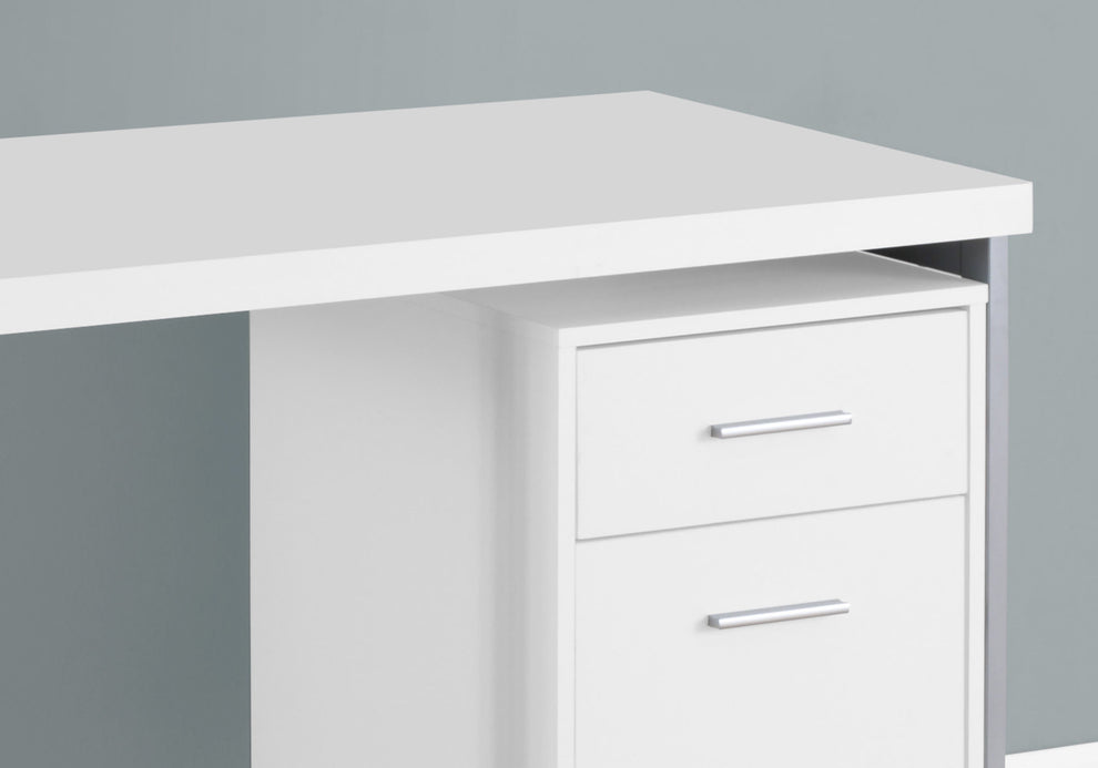 White Silver Particle Board Hollow Core Metal Computer Desk By Homeroots | Desks | Modishstore - 2