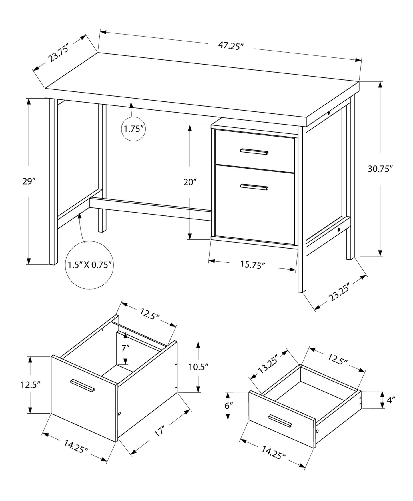White Silver Particle Board Hollow Core Metal Computer Desk By Homeroots | Desks | Modishstore - 3