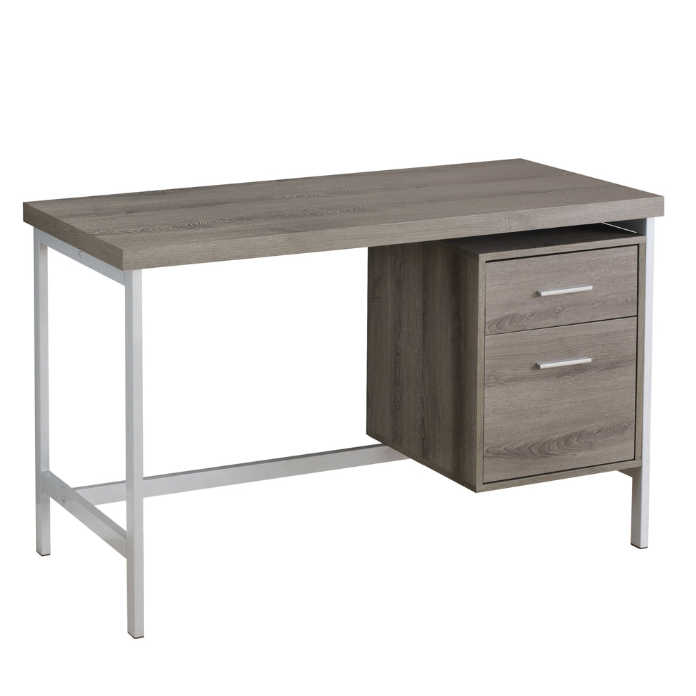 White Silver Particle Board Hollow Core Metal Computer Desk By Homeroots | Desks | Modishstore - 5