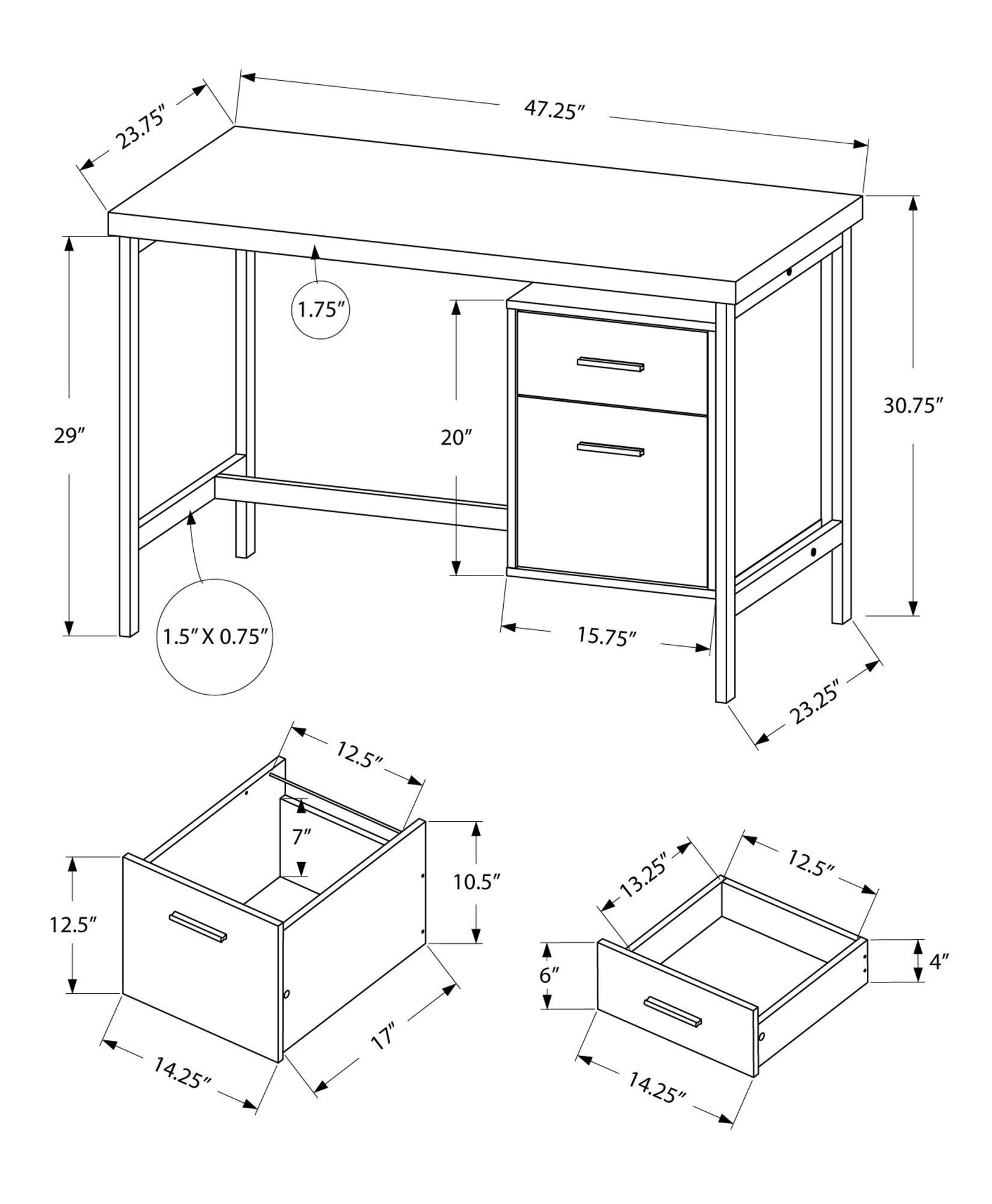 White Silver Particle Board Hollow Core Metal Computer Desk By Homeroots | Desks | Modishstore - 7
