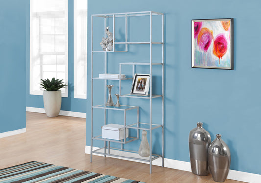 72" Metal and Tempered Glass Bookcase By Homeroots | Bookcases | Modishstore