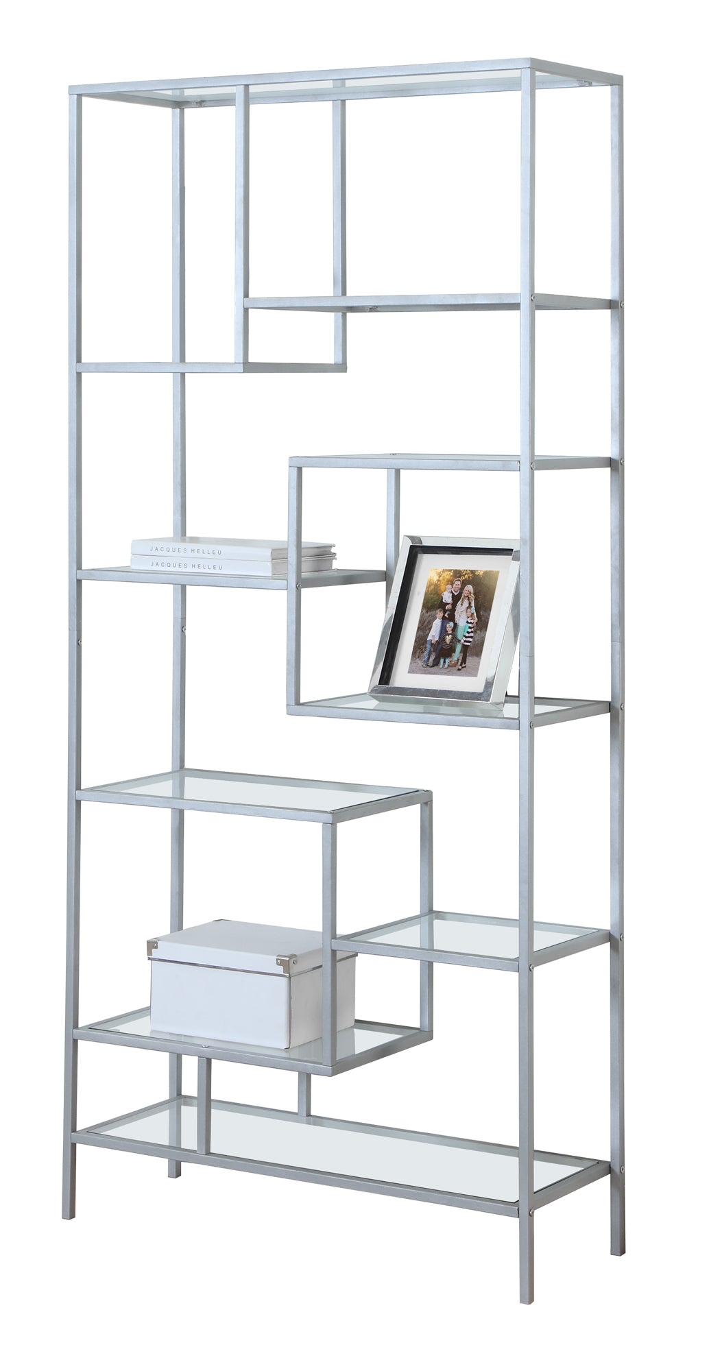 72" Metal and Tempered Glass Bookcase By Homeroots | Bookcases | Modishstore - 2