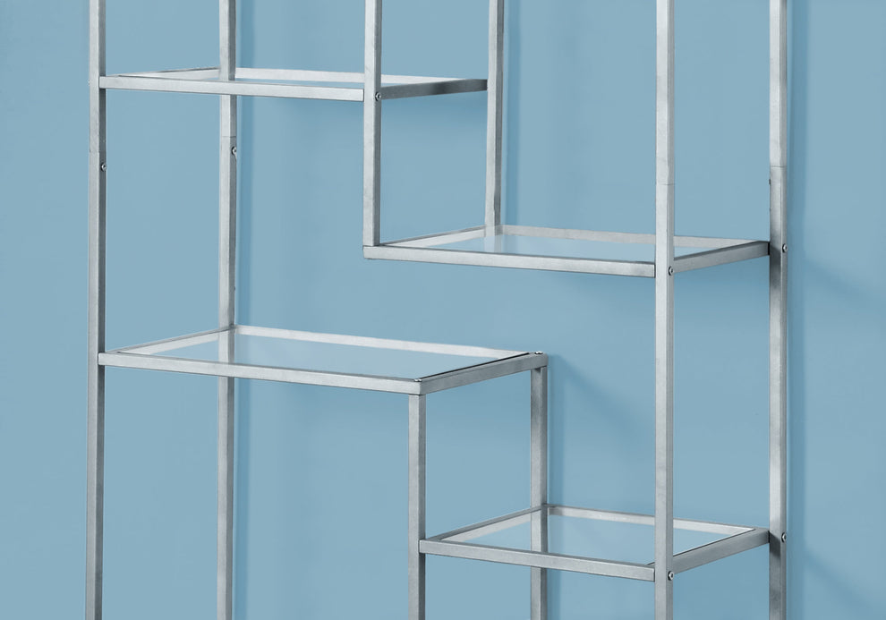 72" Metal and Tempered Glass Bookcase By Homeroots | Bookcases | Modishstore - 3