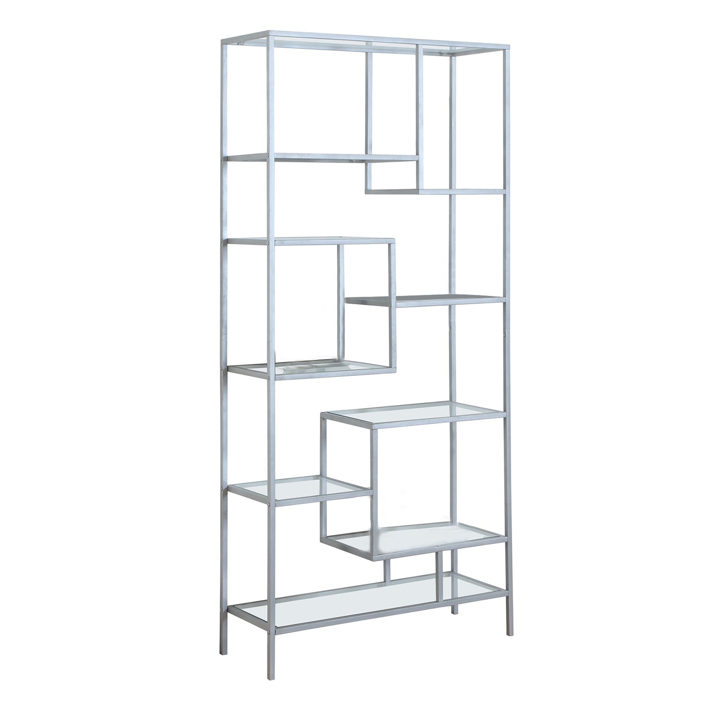 72" Metal and Tempered Glass Bookcase By Homeroots | Bookcases | Modishstore - 6