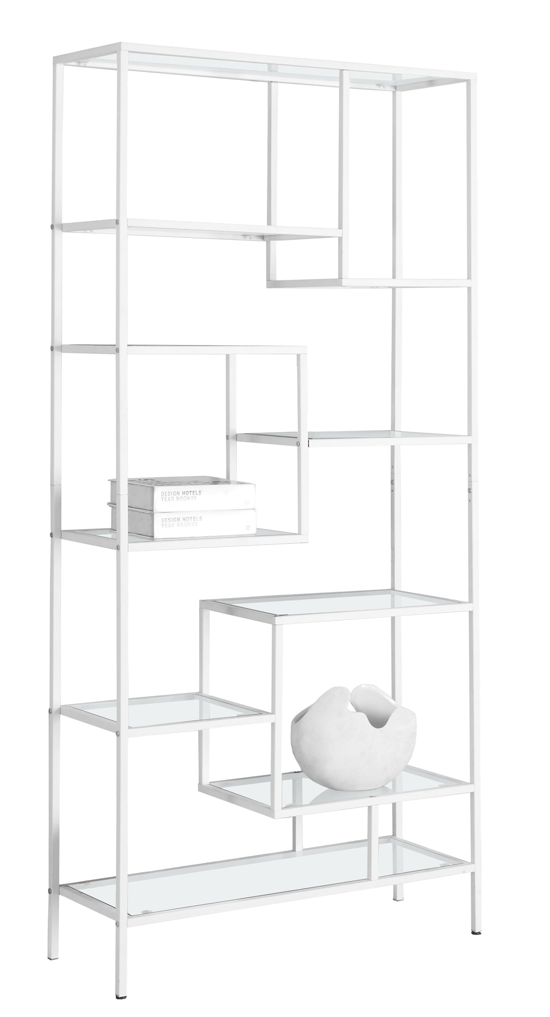 72" Metal and Tempered Glass Bookcase By Homeroots | Bookcases | Modishstore - 7