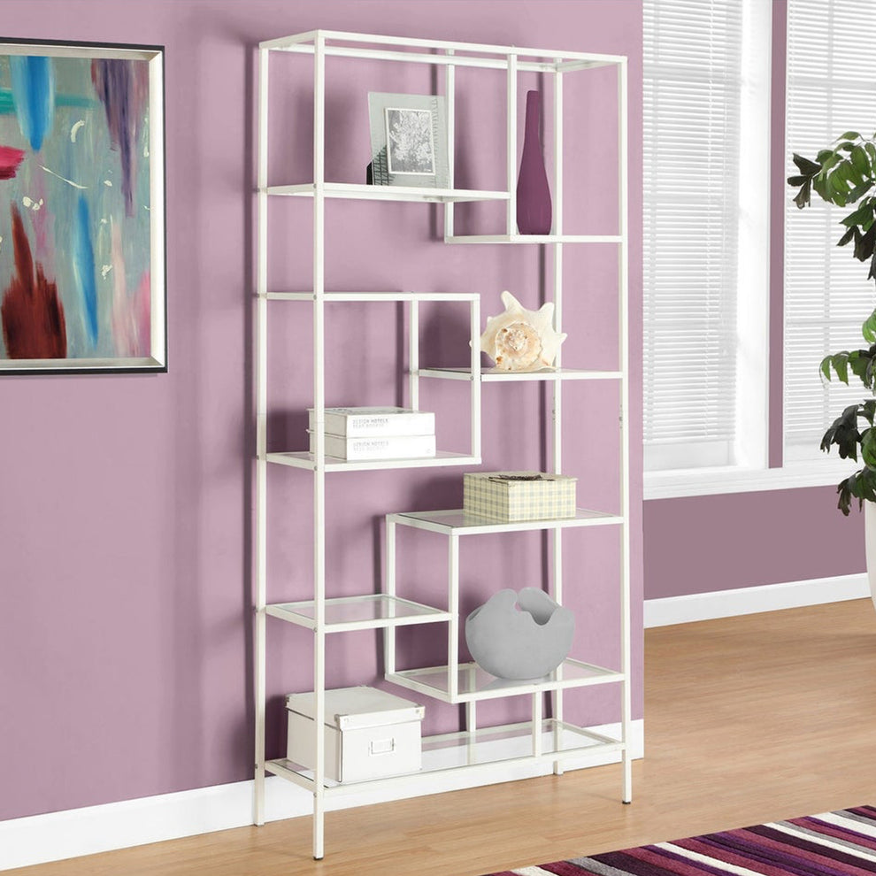 72" Metal and Tempered Glass Bookcase By Homeroots | Bookcases | Modishstore - 11