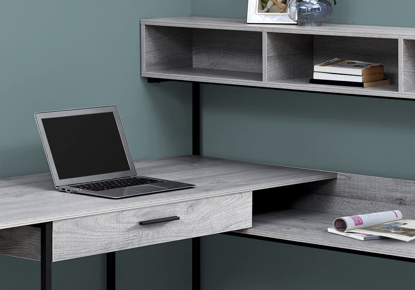 Grey Black Metal Corner Computer Desk By Homeroots | Desks | Modishstore - 2