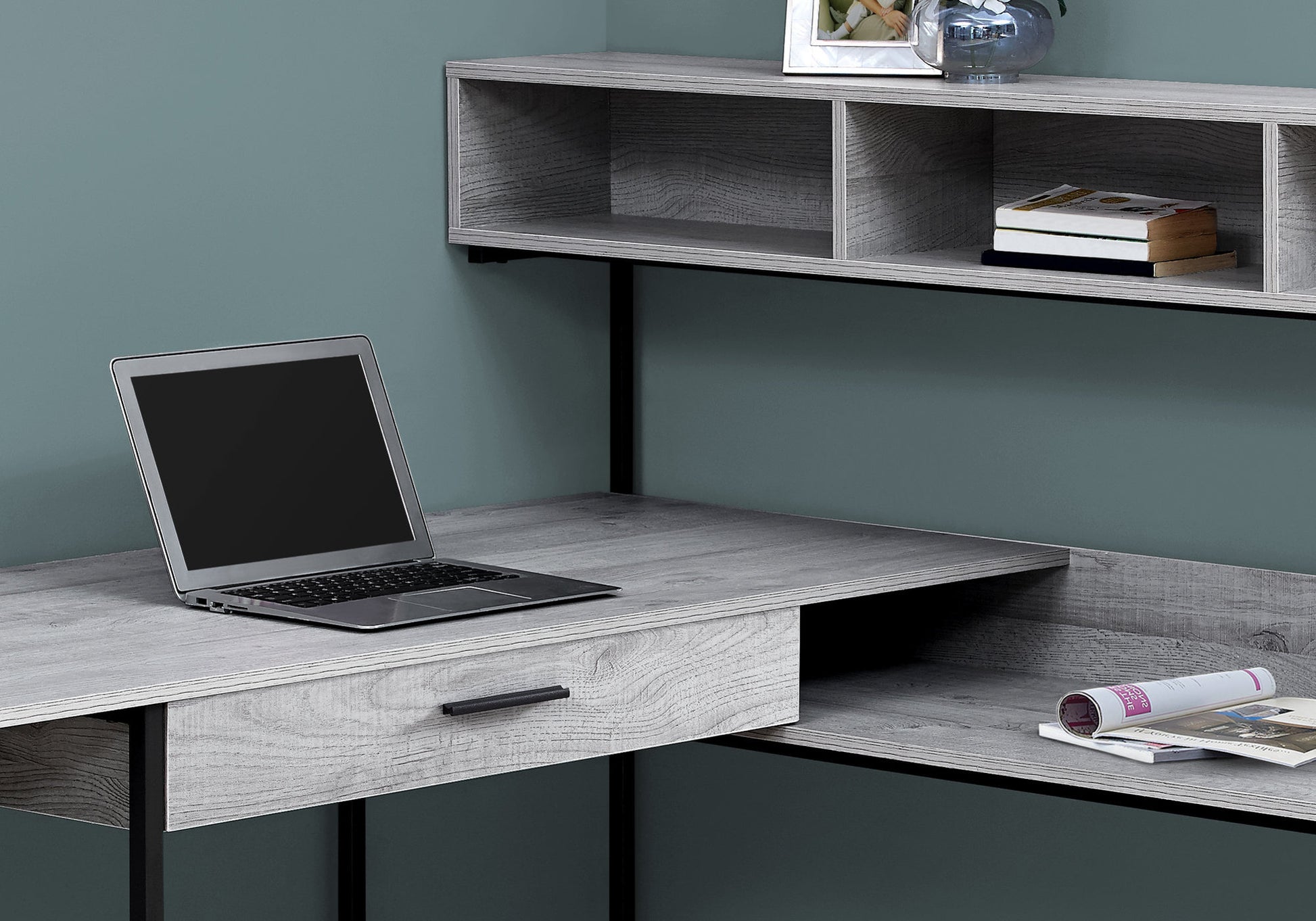 Grey Black Metal Corner Computer Desk By Homeroots | Desks | Modishstore - 2