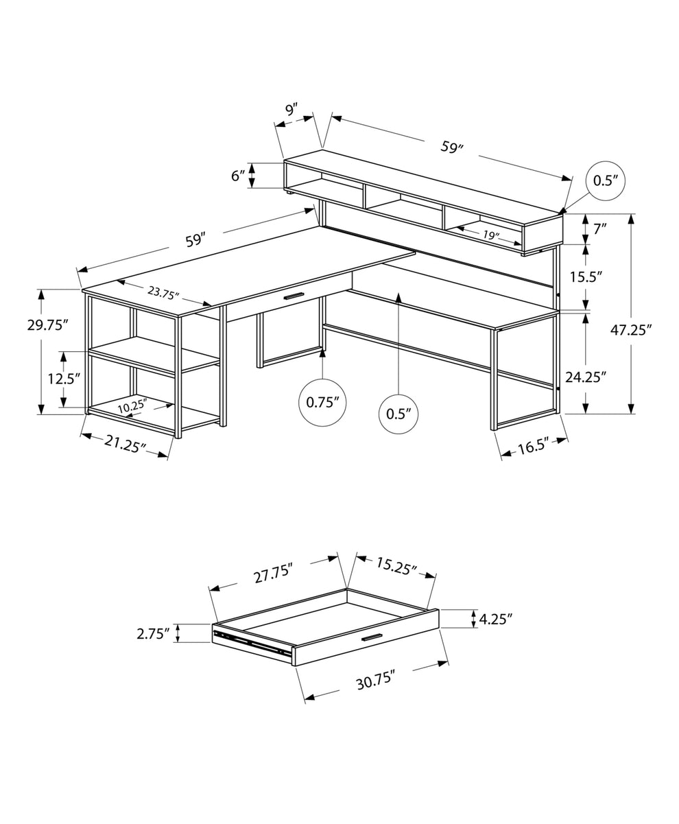 Grey Black Metal Corner Computer Desk By Homeroots | Desks | Modishstore - 3