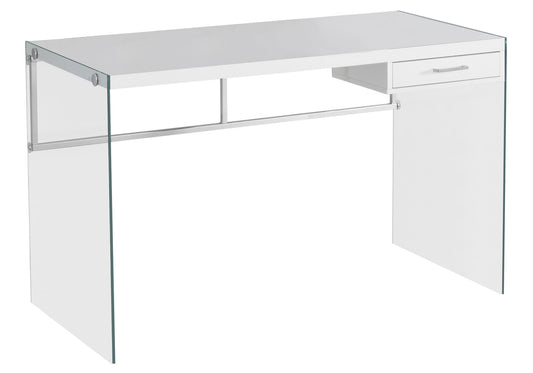 White Clear Particle Board Glass Metal Tempered Glass Computer Desk By Homeroots | Desks | Modishstore