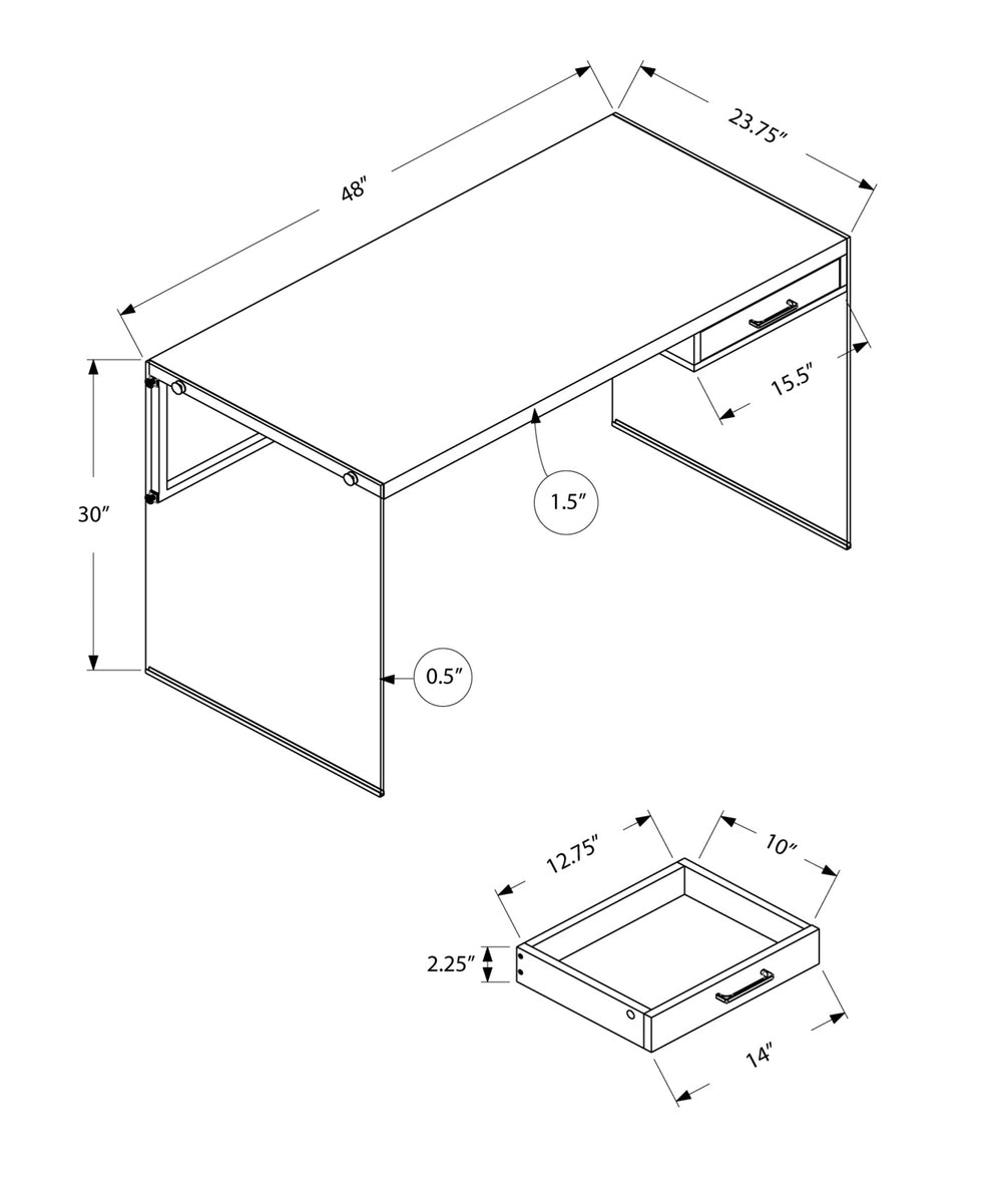 White Clear Particle Board Glass Metal Tempered Glass Computer Desk By Homeroots | Desks | Modishstore - 3