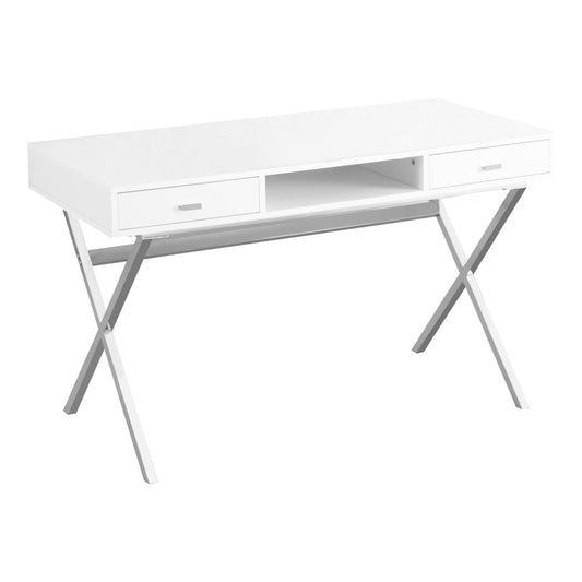 White Chrome Particle Board Metal Computer Desk By Homeroots | Desks | Modishstore