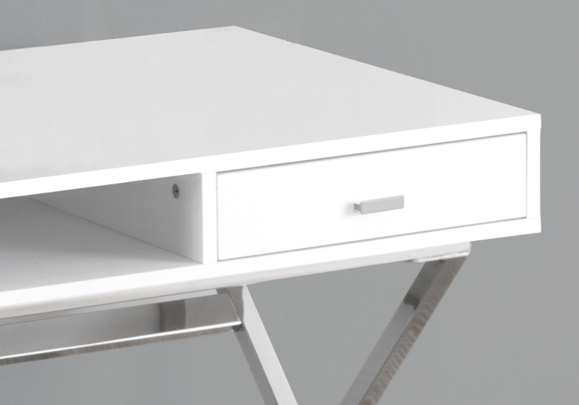 White Chrome Particle Board Metal Computer Desk By Homeroots | Desks | Modishstore - 2