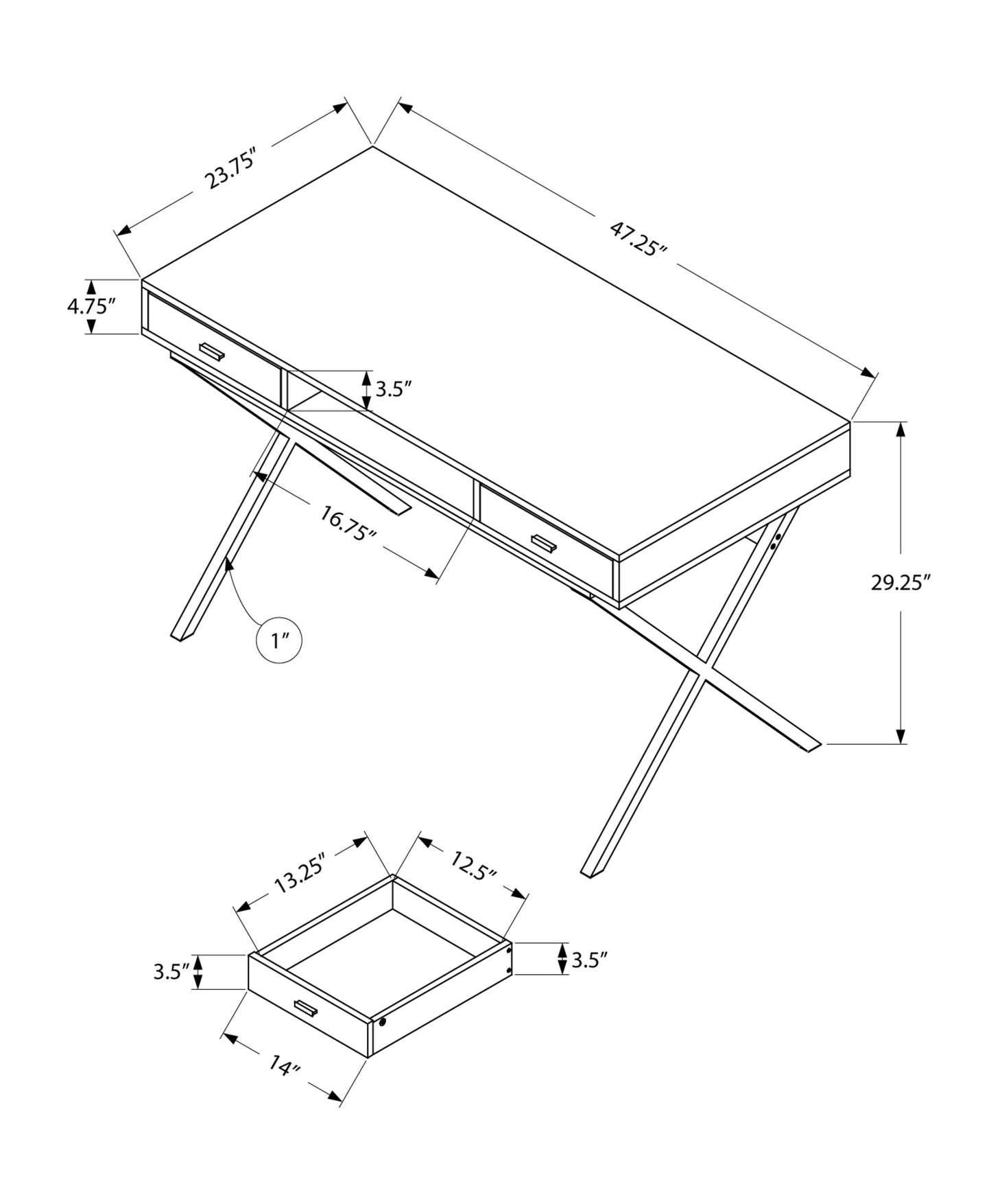 White Chrome Particle Board Metal Computer Desk By Homeroots | Desks | Modishstore - 3