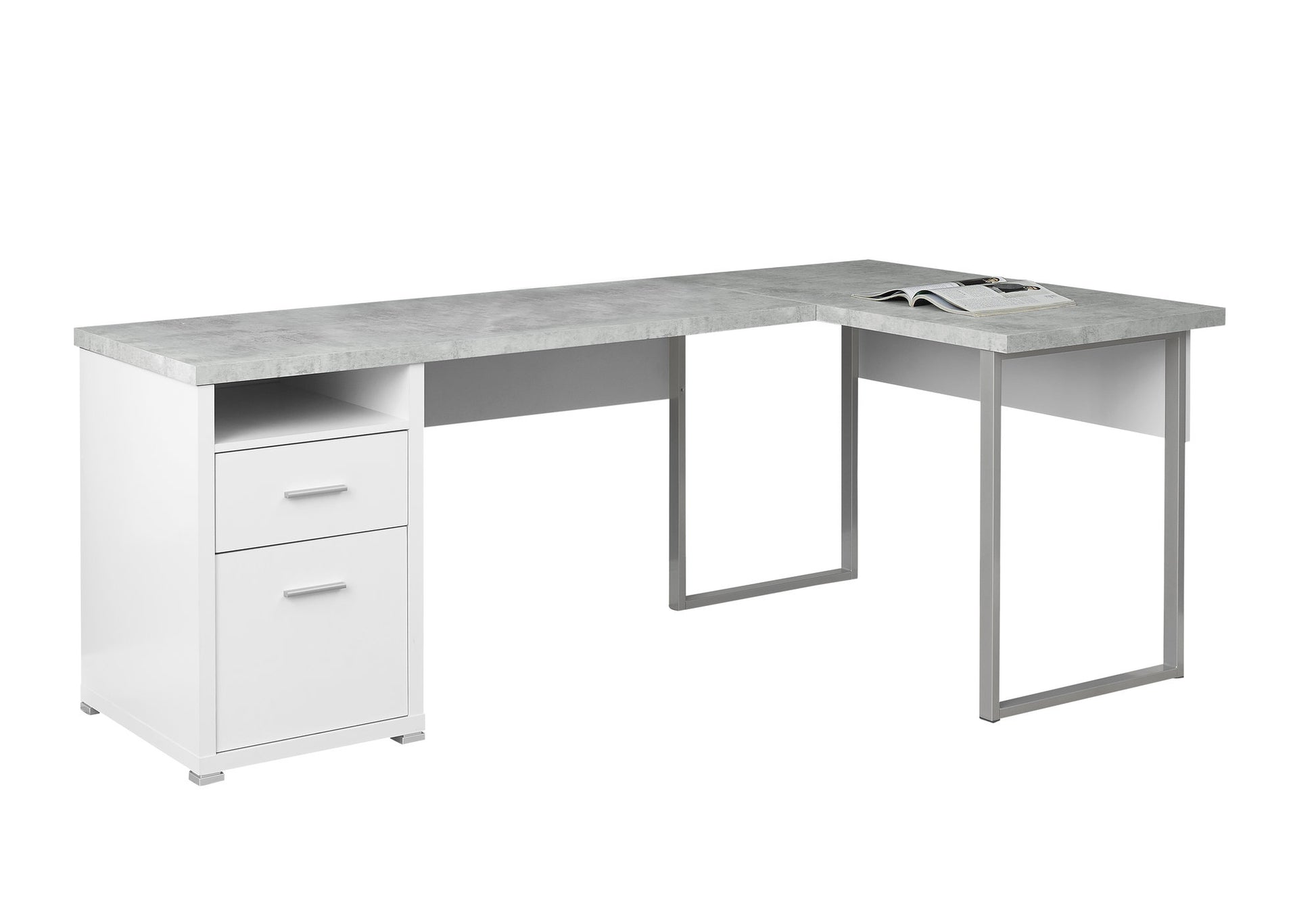 Dark Taupe Silver Particle Board Hollow Core Metal Computer Desk By Homeroots - 333443 | Desks | Modishstore - 13