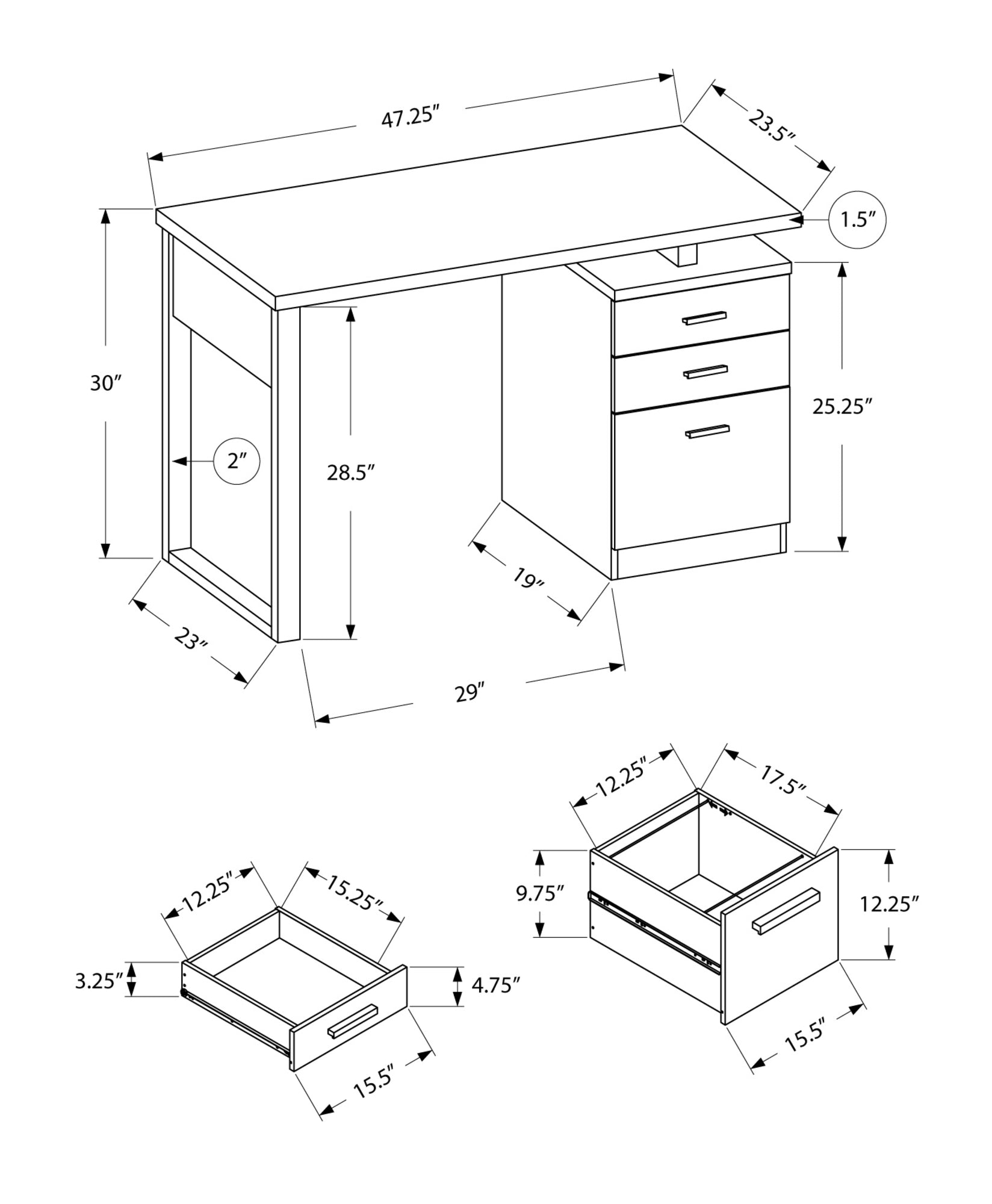Grey Black Particle Board Hollow Core Computer Desk By Homeroots | Desks | Modishstore - 3