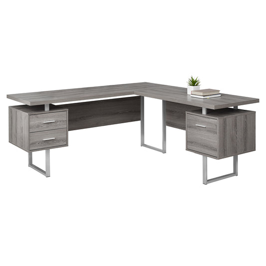 Dark Taupe Silver Particle Board Hollow Core Metal Computer Desk By Homeroots - 333469 | Desks | Modishstore