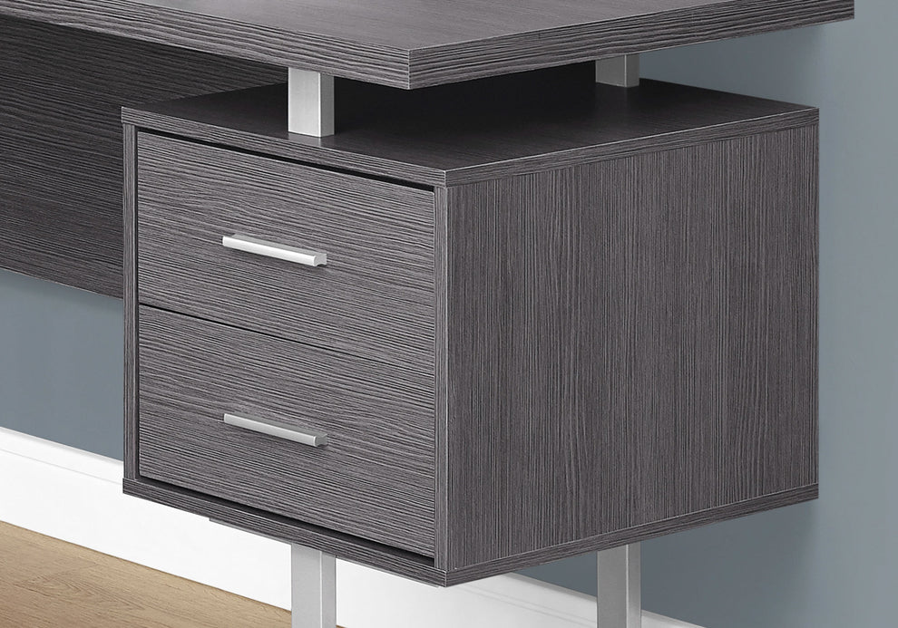 Dark Taupe Silver Particle Board Hollow Core Metal Computer Desk By Homeroots - 333469 | Desks | Modishstore - 10