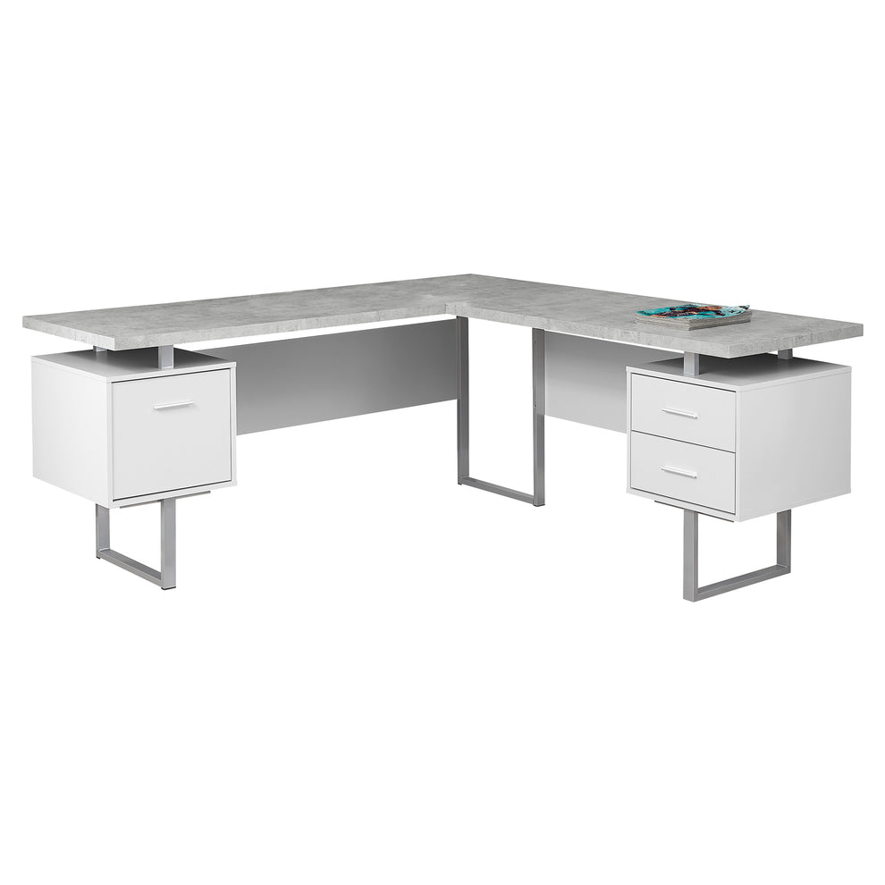 Dark Taupe Silver Particle Board Hollow Core Metal Computer Desk By Homeroots - 333469 | Desks | Modishstore - 13