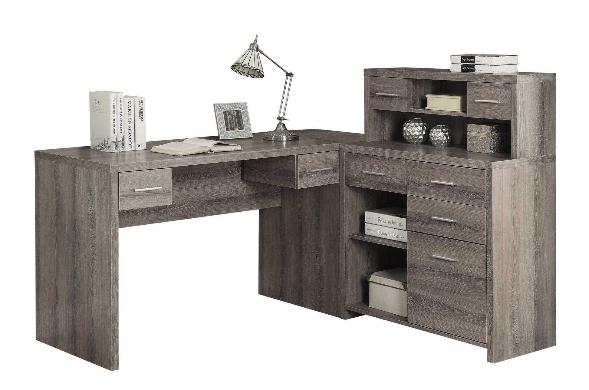 Dark Taupe Particle Board Hollow Core Computer Desk By Homeroots - 333475 | Desks | Modishstore