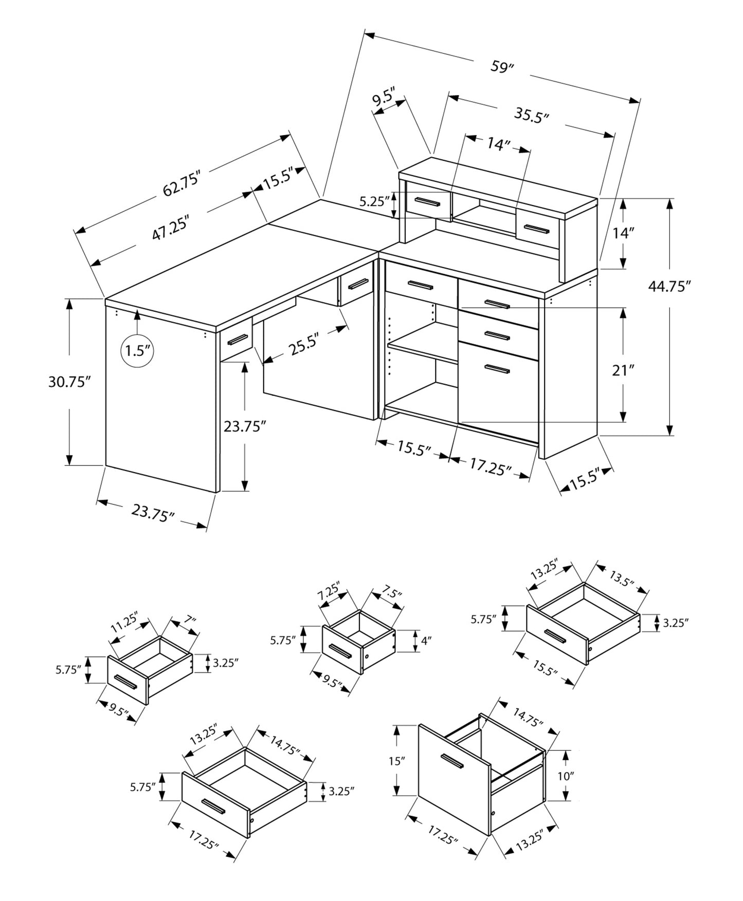Dark Taupe Particle Board Hollow Core Computer Desk By Homeroots - 333475 | Desks | Modishstore - 3