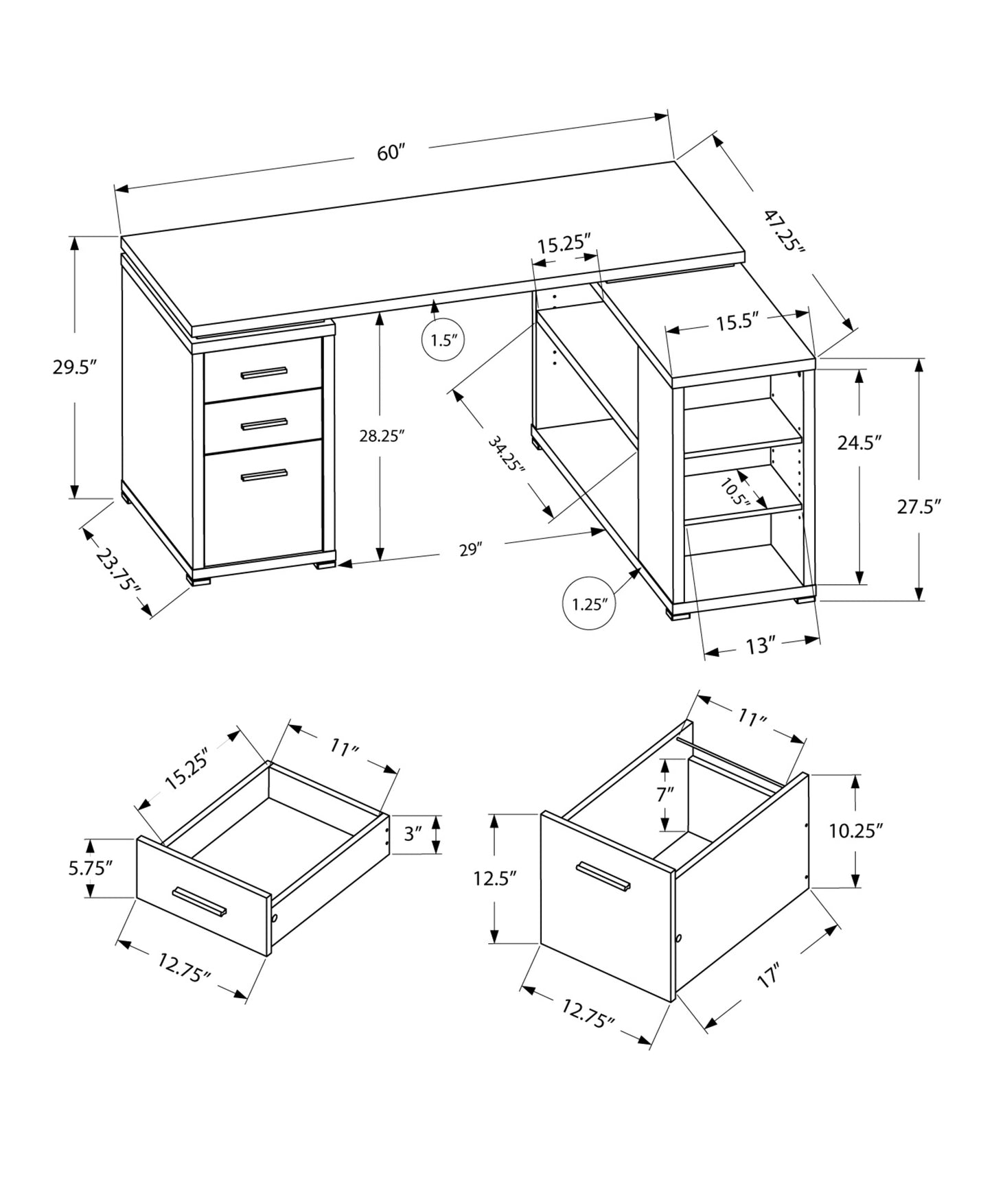 Dark Taupe Particle Board Hollow Core Computer Desk By Homeroots - 333476 | Desks | Modishstore - 3