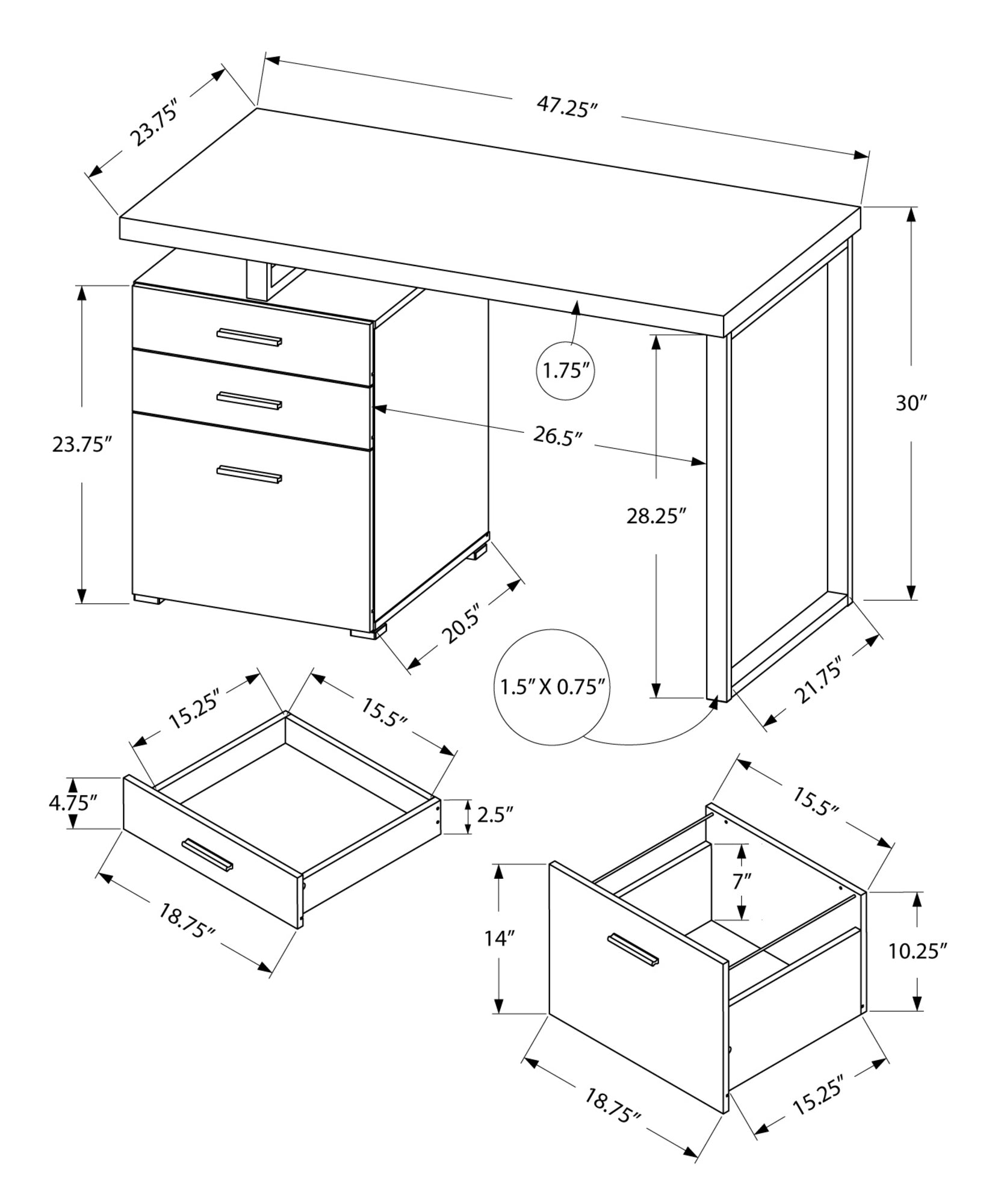 Dark Taupe Silver Particle Board Hollow Core Metal Computer Desk By Homeroots - 333477 | Desks | Modishstore - 4
