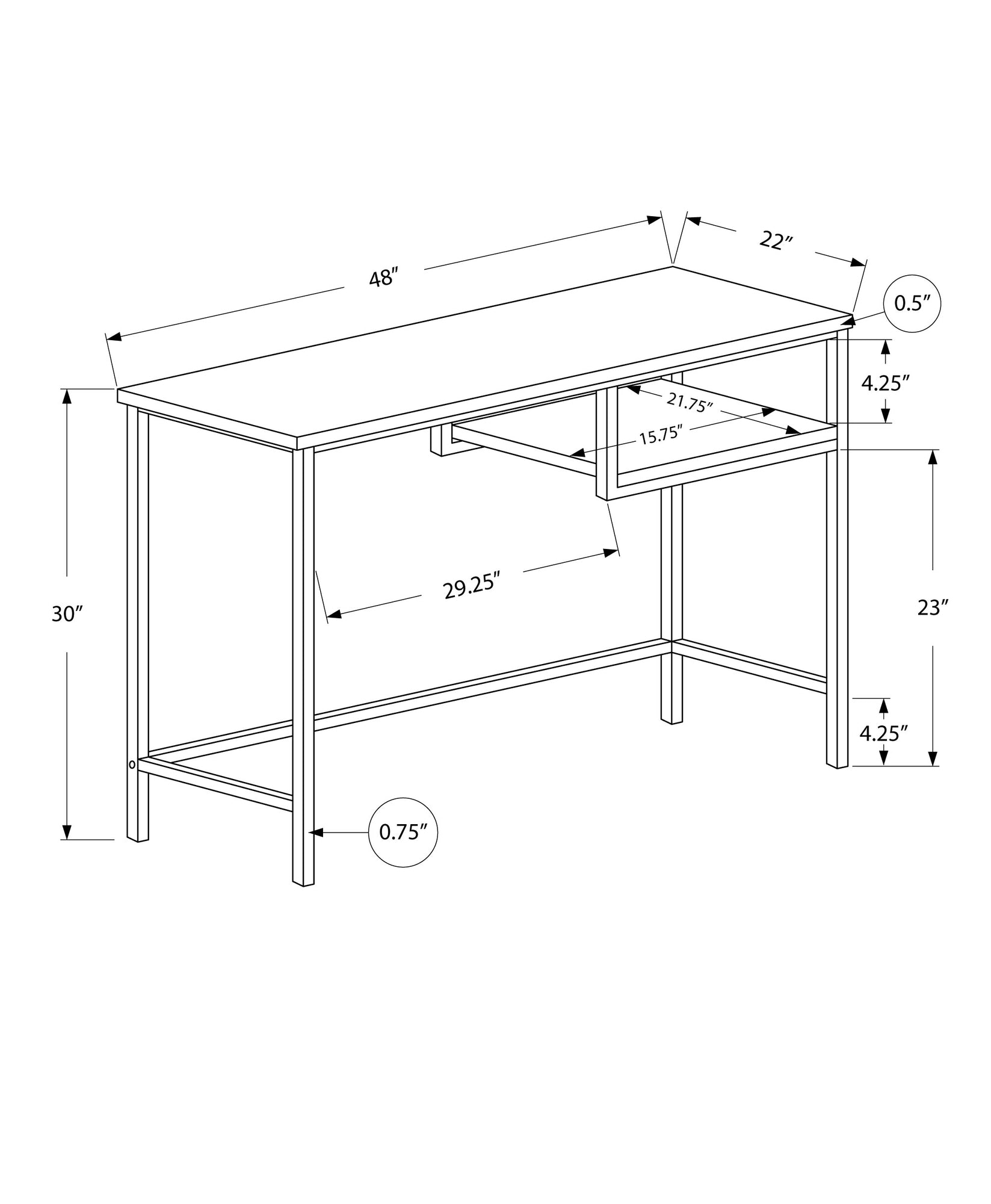 30" White MDF and White Metal Computer Desk By Homeroots | Desks | Modishstore - 4