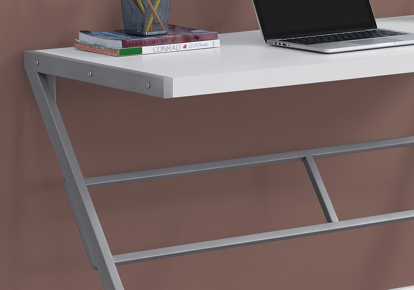 White Silver Mdf Metal Computer Desk By Homeroots | Desks | Modishstore - 2