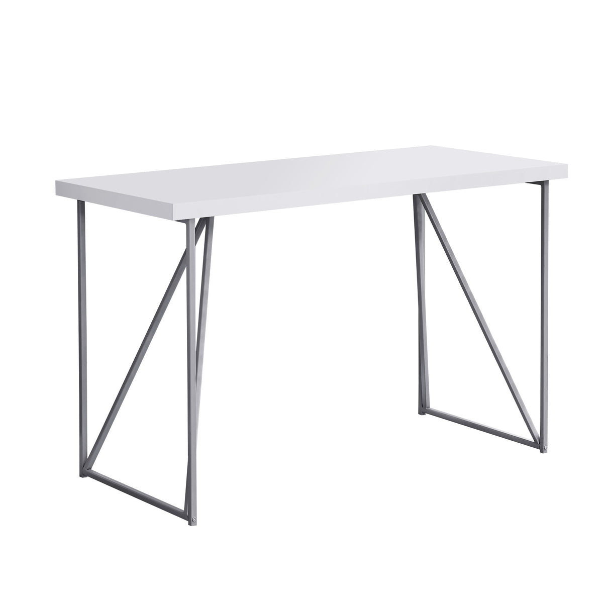 White Silver Metal Hollow Core Particle Board Computer Desk By Homeroots | Desks | Modishstore